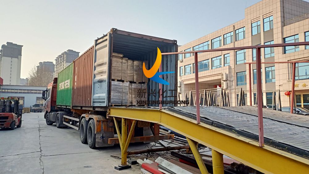 UHMWPE sheet/crane outrigger pads loading is in progress